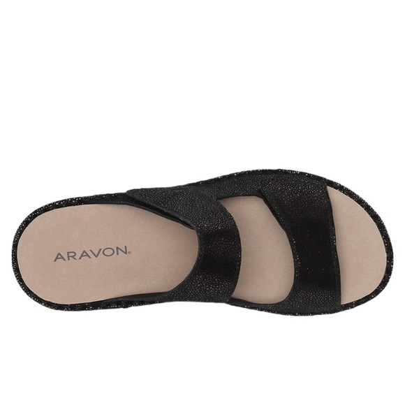 Aravon Black Metallic Suede Cambridge 2 Strap Sandal - Picture 3 of 14